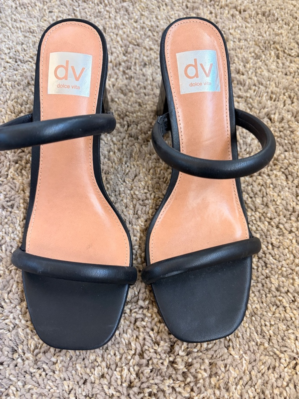 Dolce Vita Black Double-Strap Square-Toe Mules